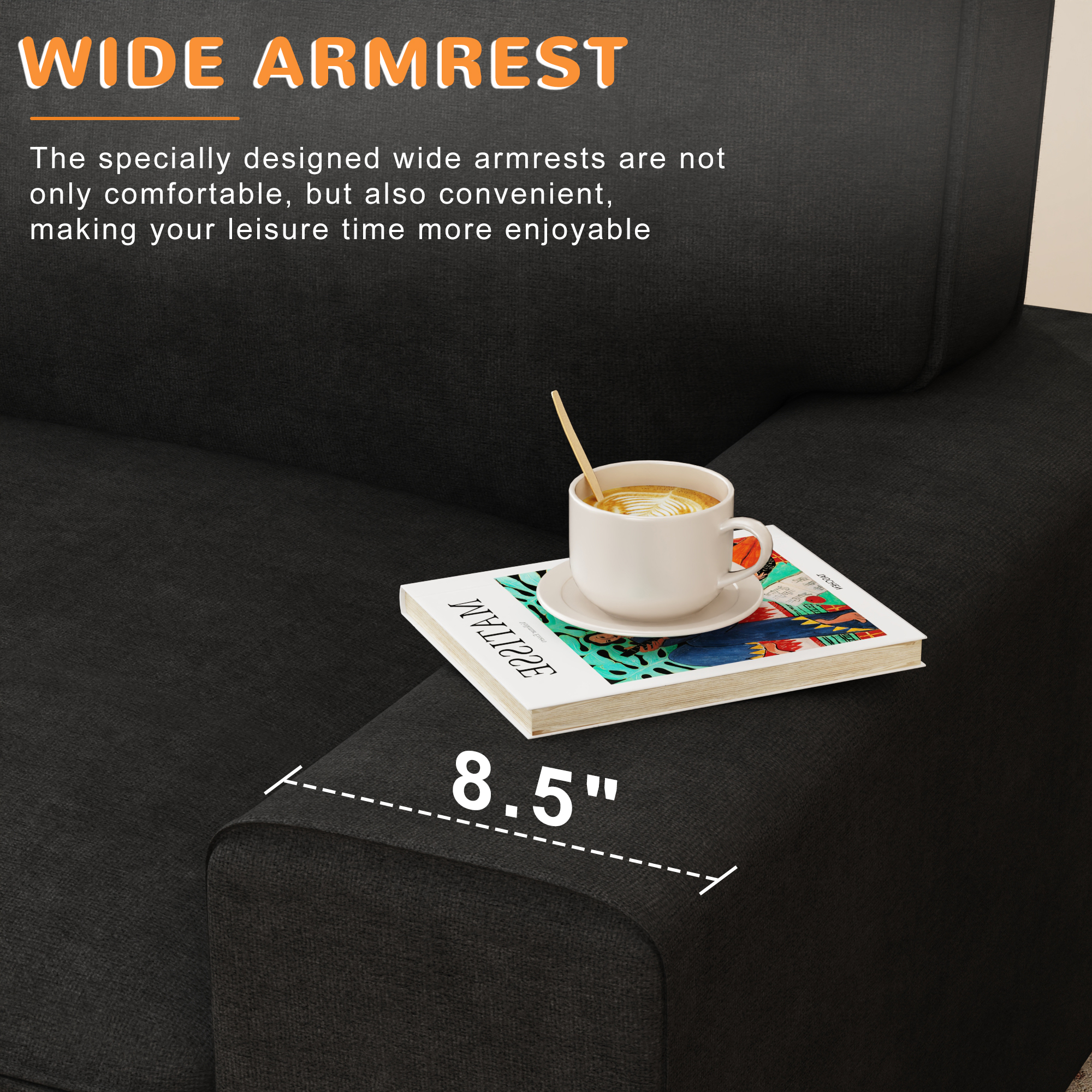 AAQZ 87" Comfy Sofa for Living Room, 3 Seater Chenille Fabric Couch for Small Space, Dark Gray