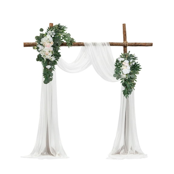 VEVOR Artificial Wedding Arch Flowers Kit, White Wedding Arch Flowers with Drapes Kit (Pack of 4) - 2 Pcs Floral Arrangement, 2 Pcs Sheer Drapes, for Ceremony Bouquets Reception Backdrop Decoration