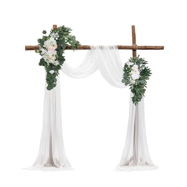 VEVOR Kit de arcos de flores artificiales para boda (paquete de 4) con tela de 6,4 m, ideal para ceremonias y recepciones, como decoración de fondo (blanco)