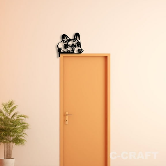 C-CRAFT Welsh Corgi Dog Metal Decorative Door Corner 8 inch For Home & Office Decor