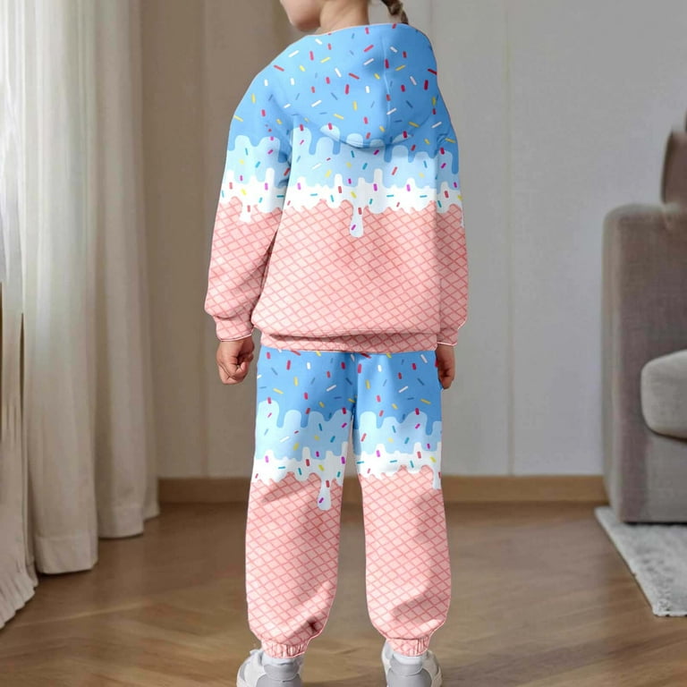 Kiijoy Toddler Girls Sweat Suit Ice Cream Print Cute Hoodie 