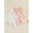 thumbnail image 3 of RUINIXCW Newborn Baby Girl Hospital Going Home Outfit Baby Girls Spring Fall Clothes Ruffle Trim Long Sleeve Wrapped Tie Romper Jumpsuit and Hat Set, 3 of 9