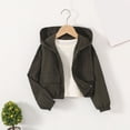 thumbnail image 4 of Xyant Girls Zip Up Cropped Windbreaker Jacket Hooded Cargo Lightweight Outerwear (Dark Green,12-14 Years), 4 of 6