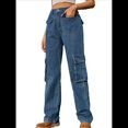 thumbnail image 1 of Pantalones Cargo de Cintura Alta para Mujer, Pantalones Casuales de Pierna con 6 Bolsillos. Azul XL, 1 of 7