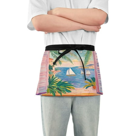

Yayeee Waist Apron with Pockets for Cooking Waterproof Half Server Aprons Pink Seaside Boat
