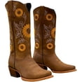 thumbnail image 2 of Women's Embroidered Sunflower Mid Calf Boots - Low Heel Western Style Booties | Easy-On wear Design for Casual Retro Fashion, 2 of 8