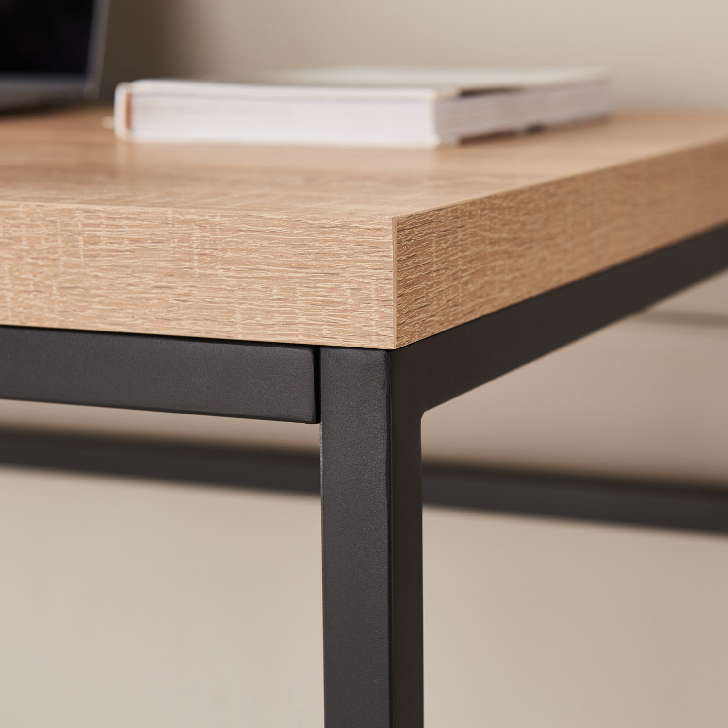 CENSI 47" Computer Desk, Modern Industrial Writing Table with 1.6" Thick Wood Top, Sturdy Metal Frame Home Office Workstation for Study, Bedroom & Living Room, Natural Oak