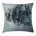 thumbnail image 1 of Truck Throw Pillow Cushion Cover, Greyscale Illustration of a Tractor Trailer with Paint Smears Cargo Delivery, Decorative Square Accent Pillow Case, 16 X 16 Inches, Grey Turquoise, by Ambesonne, 1 of 2
