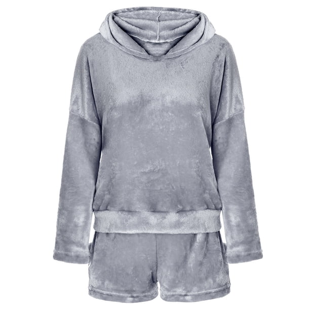 Gibobby Pijamas mujer calientitas Pijama Conjunto de ropa de dormir Poliéster Con capucha Manga larga Dormitorio Dama(Gris,CH)