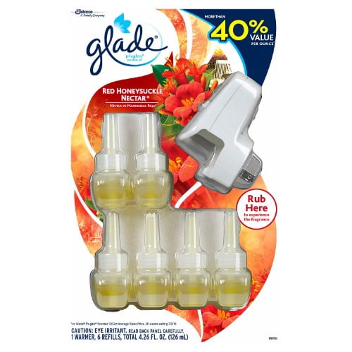 Glade Plug In Refill, Red Honeysuckle Nectar Starter Kit, (Pack of 6