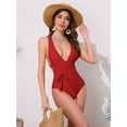 thumbnail image 4 of DARING DIVA Women's Deep V Neck Lace Up Tummy Control Swimwear X-Small Red, 4 of 6