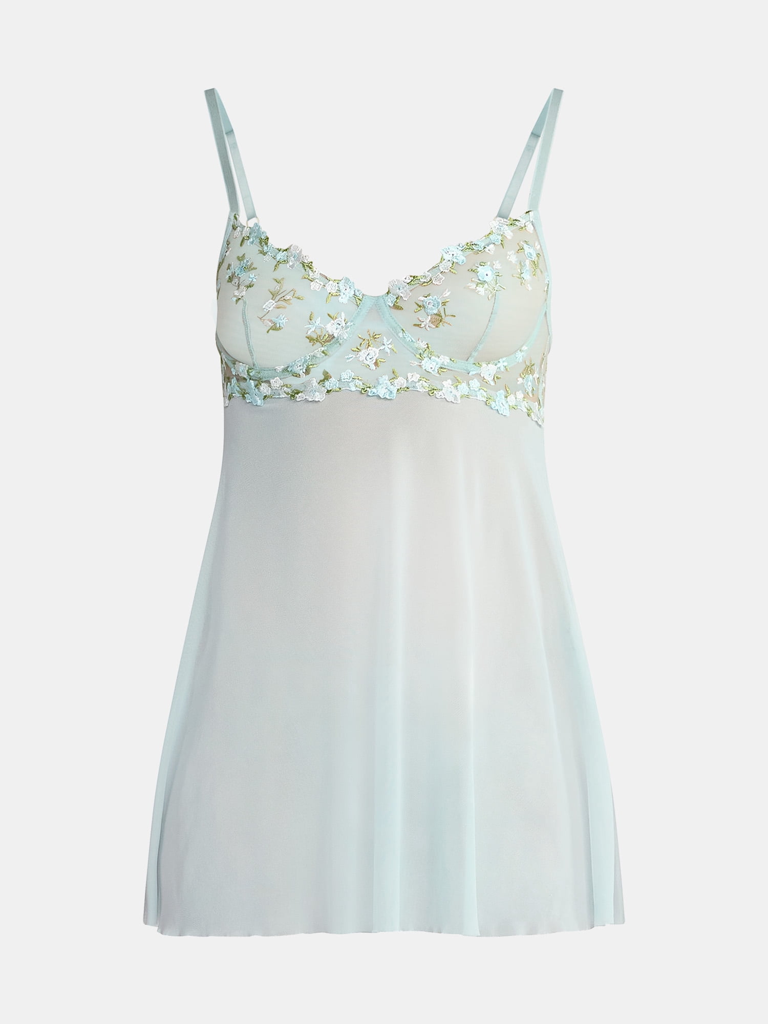 Just Sexy Lingerie Women’s and Women's Plus Bridal, Sheer, Embroidered Babydoll with Mesh G-String, Sizes S-3X