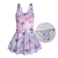 thumbnail image 5 of Xixirimido Butterfly Purple Marble Print Girls One Piece Swimsuit with Skirt Modest Sleeveless Swim Dress Featuring Built-in Shorts & UPF 50+ Sun Protection for Beach Pool, 8-9 Years, 5 of 7