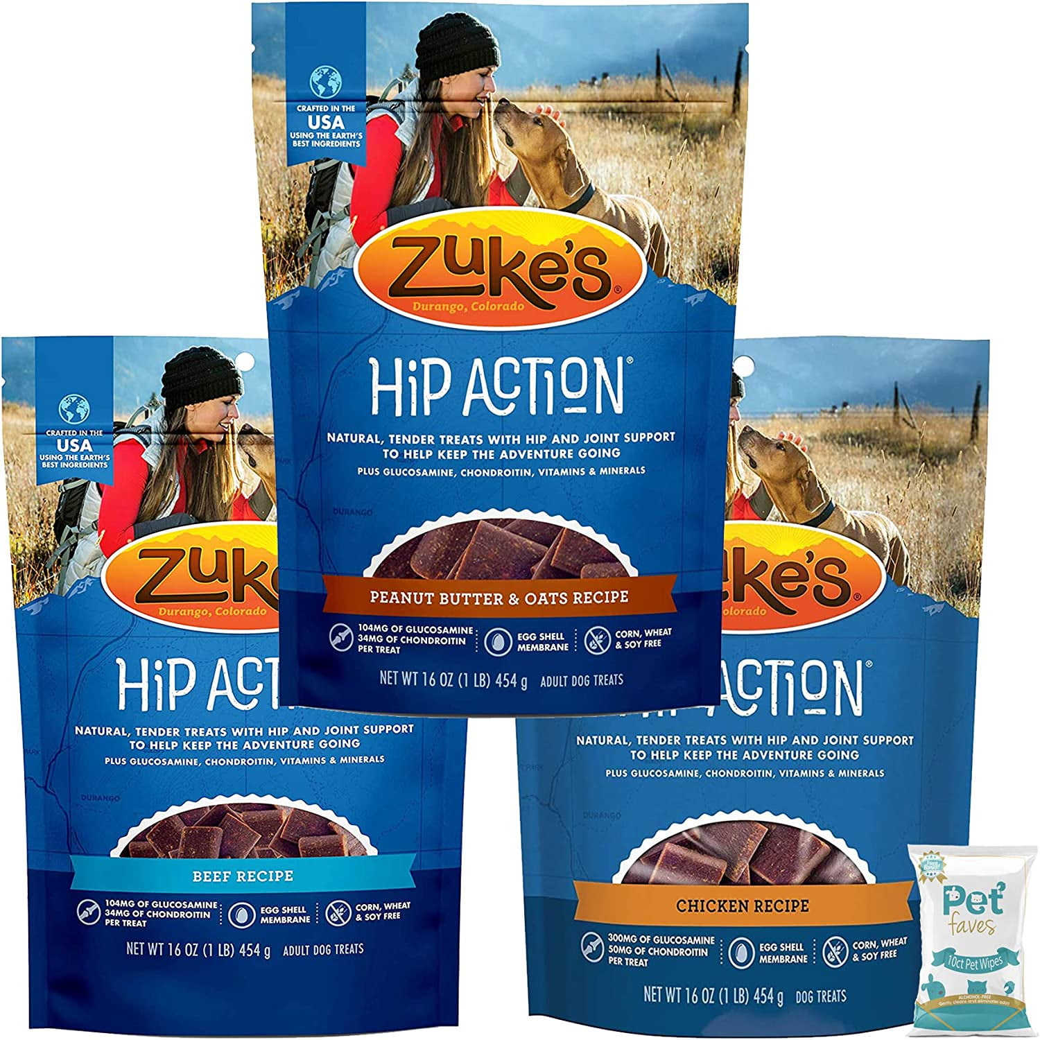 3 Pack Zuke Hip Action Hip & Joint Support Treats for Dogs 3 Flavor (1