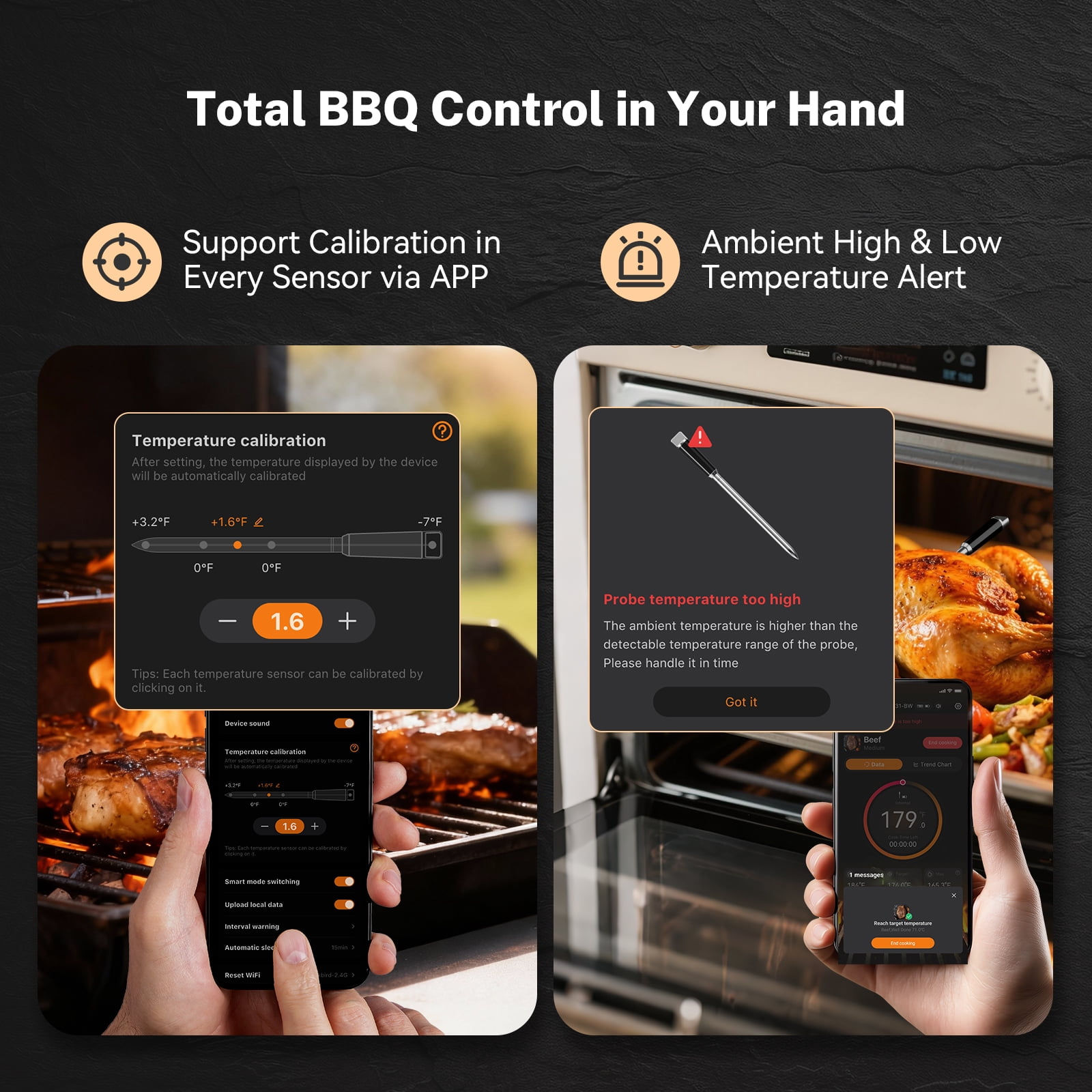 INKBIRD INT-31-BW Wireless Meat Thermometer, WiFi 5G and Bluetooth 5.4 Dual Connection, Multi-sensing Temperature Probe, NIST Approved Accuracy, High and Low Temp Alarms with Cooking Time Estimator