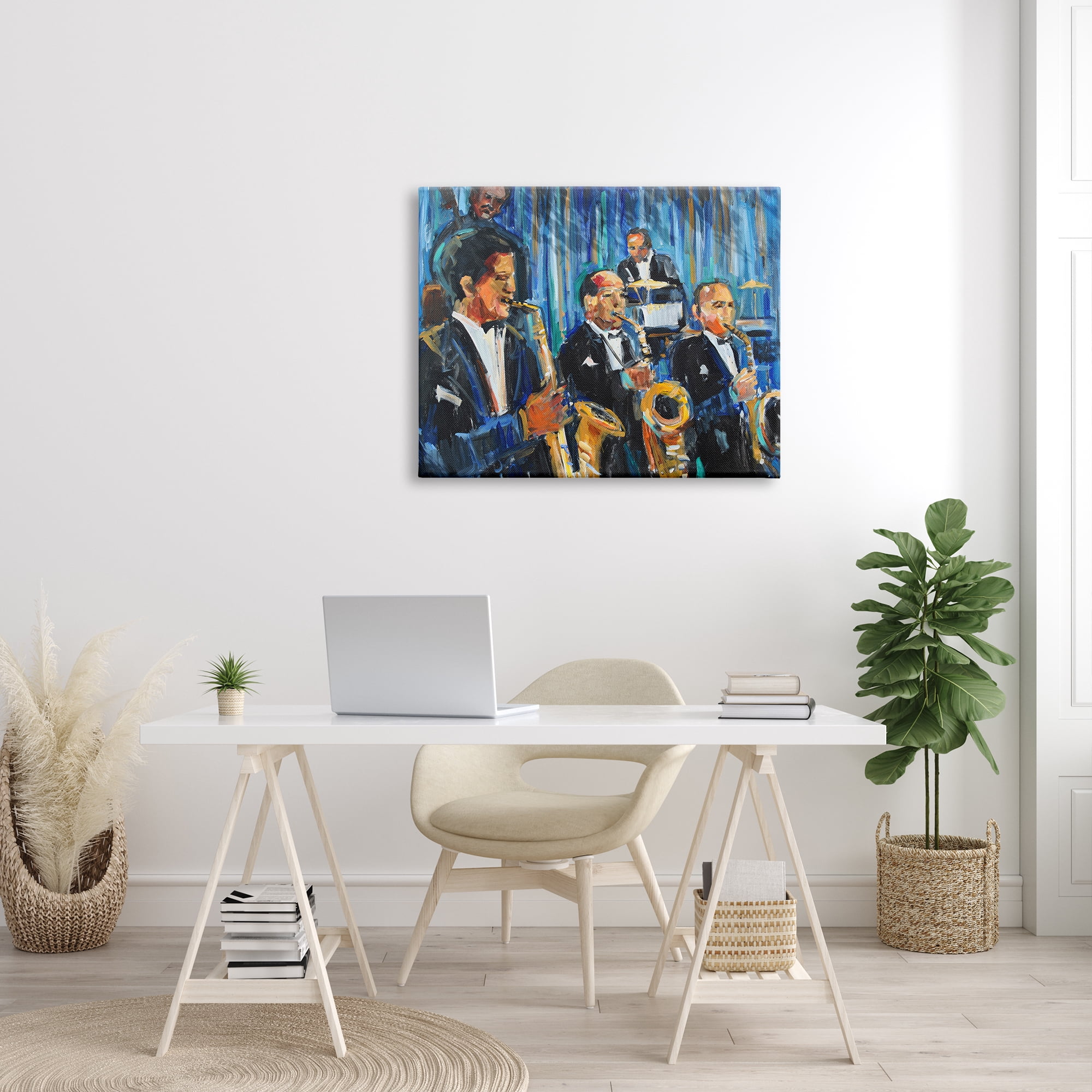 Stupell Industries Contemporary Saxophone Jazz Ensemble Expressive Musicians Beauty & Fashion Painting Gallery Wrapped Canvas Print Wall Art, 30 x 40
