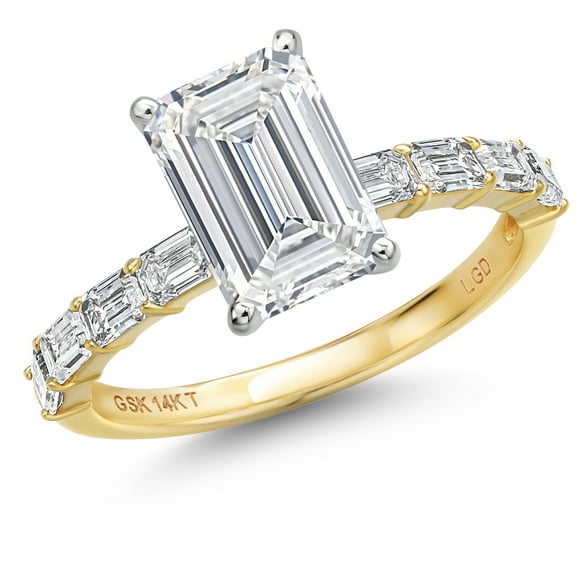 Gem Stone King 3.72 Cttw IGI Certified Lab Grown Diamond Engagement Ring for Women | 14K Two Tone Gold | Center 3 Ct Emerald Cut | E-F Color | VS1-VS2 Clarity (Size 9)