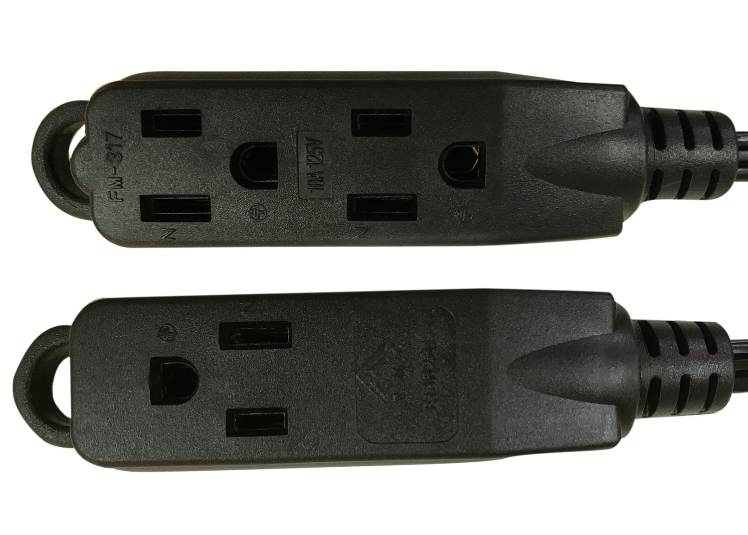 Royal Designs, Inc. Flat Plug Extension Cord for Indoor & Outdoor, 8 ft long, Black, 6 Outlet Prong Grounded Wire UL Listed, Set of 2