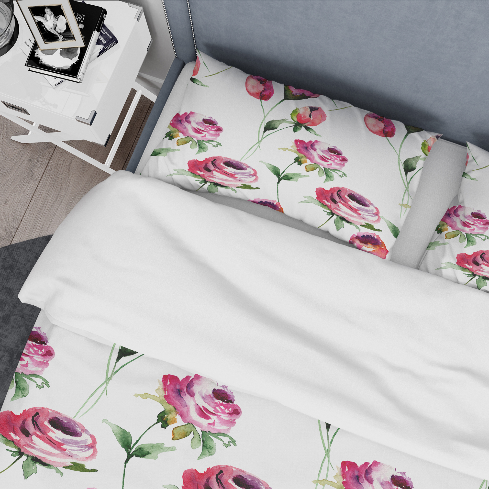 Designart 'Roses Flowers Pattern' Mid-Century Modern Duvet Cover Set