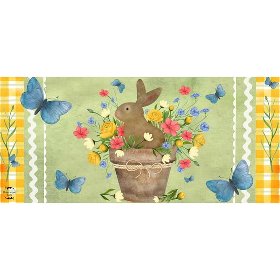 Briarwood Lane Spring Flowerpot Bunny Mini Mat 22x10 Indoor Outdoor For Spring Doormat