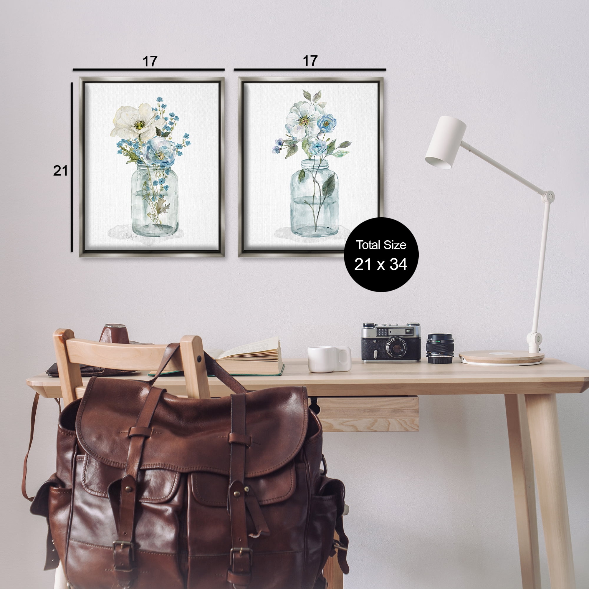 Stupell Industries Dainty Flowers in Jar Plants & Flowers Painting Gray Floater Framed Canvas Art Print Wall Art, 17 x 21, Set of 2
