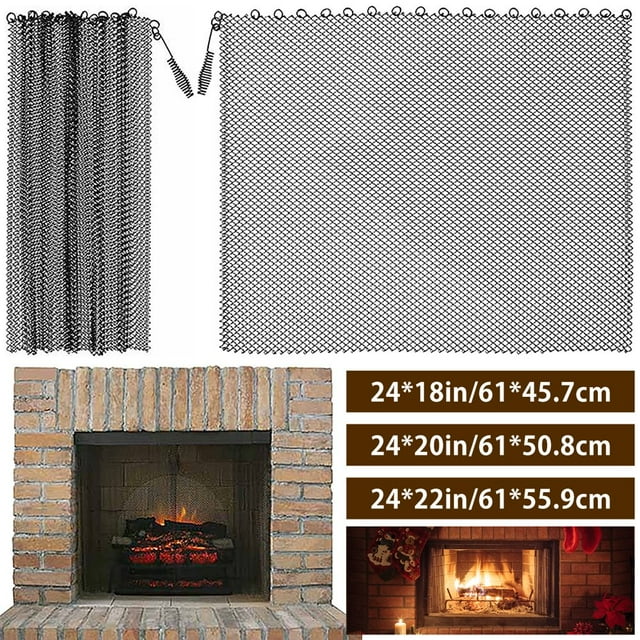 2Pcs Fireplace Mesh Screen Curtain Heat Resistant Fireplace Spark Guard Curtain Sturdy Spark Guard Mesh Gate Metal Fire Screen Single Panel
