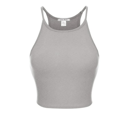 Made by Olivia Women's Basic Halter Racer-Back Strappy Cami Tank Crop Top Heather Grey (White Heather Scotch Best Price)