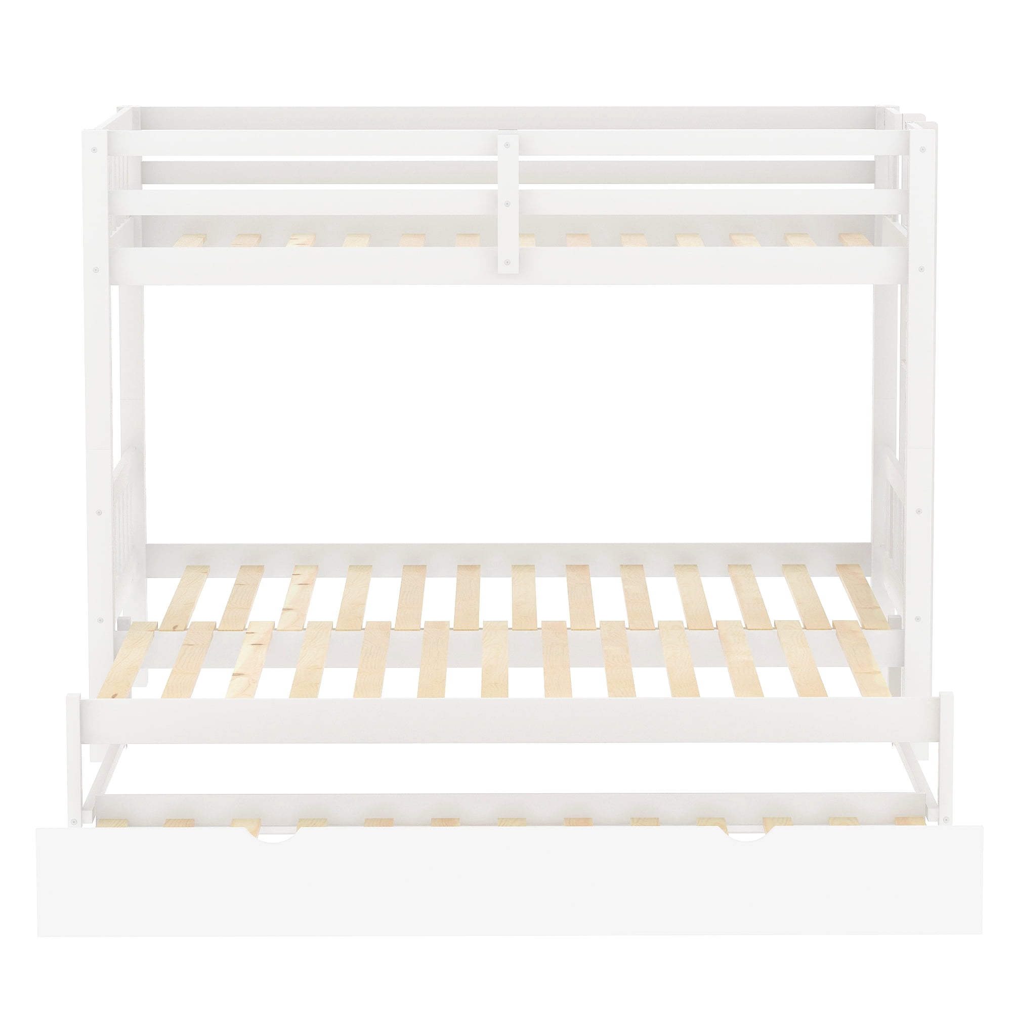 Euroco Wood Twin over Twin/King Bunk Bed with Trundle for Kids Teens, White