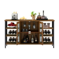 Industrial Wine Bar Cabinet, Cosymart Liquor Storage Credenza, Sideboard with Wine Racks & Stemware Holder (Hazelnut Brown, 55.12''w x 13.78''d x 30.31' ' h)