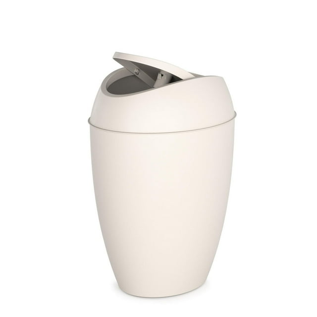 Loft 9 Litre (2.4 Gallon) Twirla Polypropylene Waste Can, With a Hassle-Free Weighted Swing-Top Lid, Sand