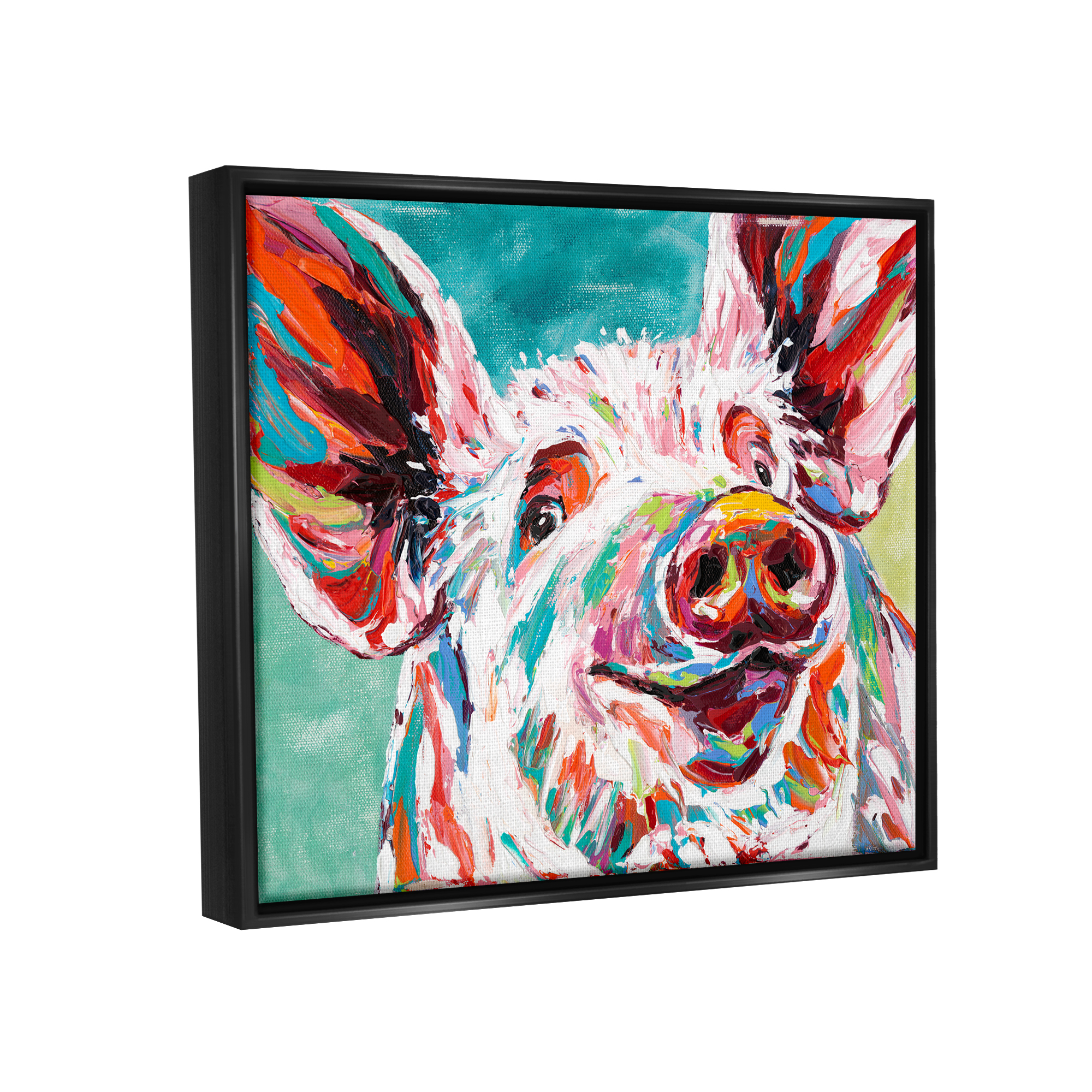 Stupell Industries Brightly Painted Pig Jet Black Framed Floating Canvas Wall Art, 16x20, by Carolee Vitaletti