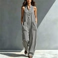 thumbnail image 5 of biudgviw Womens Wide Leg Jumpsuits Fashion Striped Henley Jumpsuits Button Casual Sleeveless Long Rompers with Pockets, 5 of 7