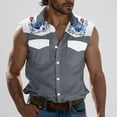 thumbnail image 3 of Camisas de Cuello para los Hombres de Moda Casual Imprimir Turndown Cuello sin Mangas Bolsillos Deportivos Tanque, Ligero Top de Verano, 3 of 5