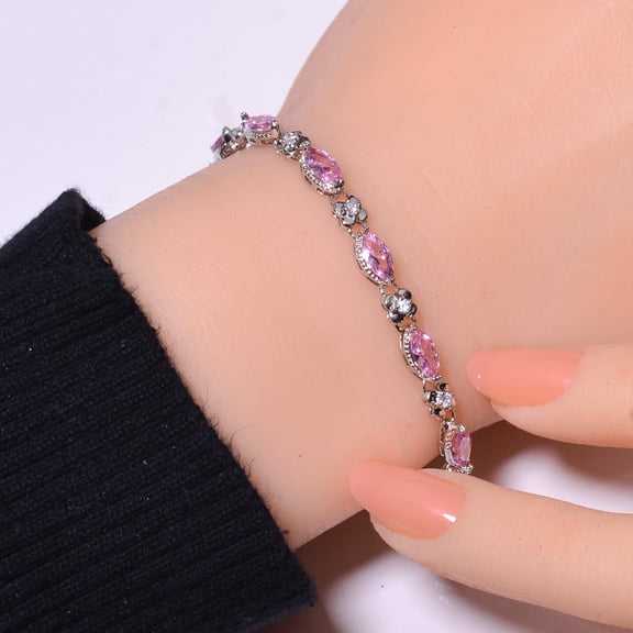 Pink Sapphire & CZ 925 Sterling Silver Tennis Bracelet 7.99" B072915, New Year Sale, Valentin's Day Gift