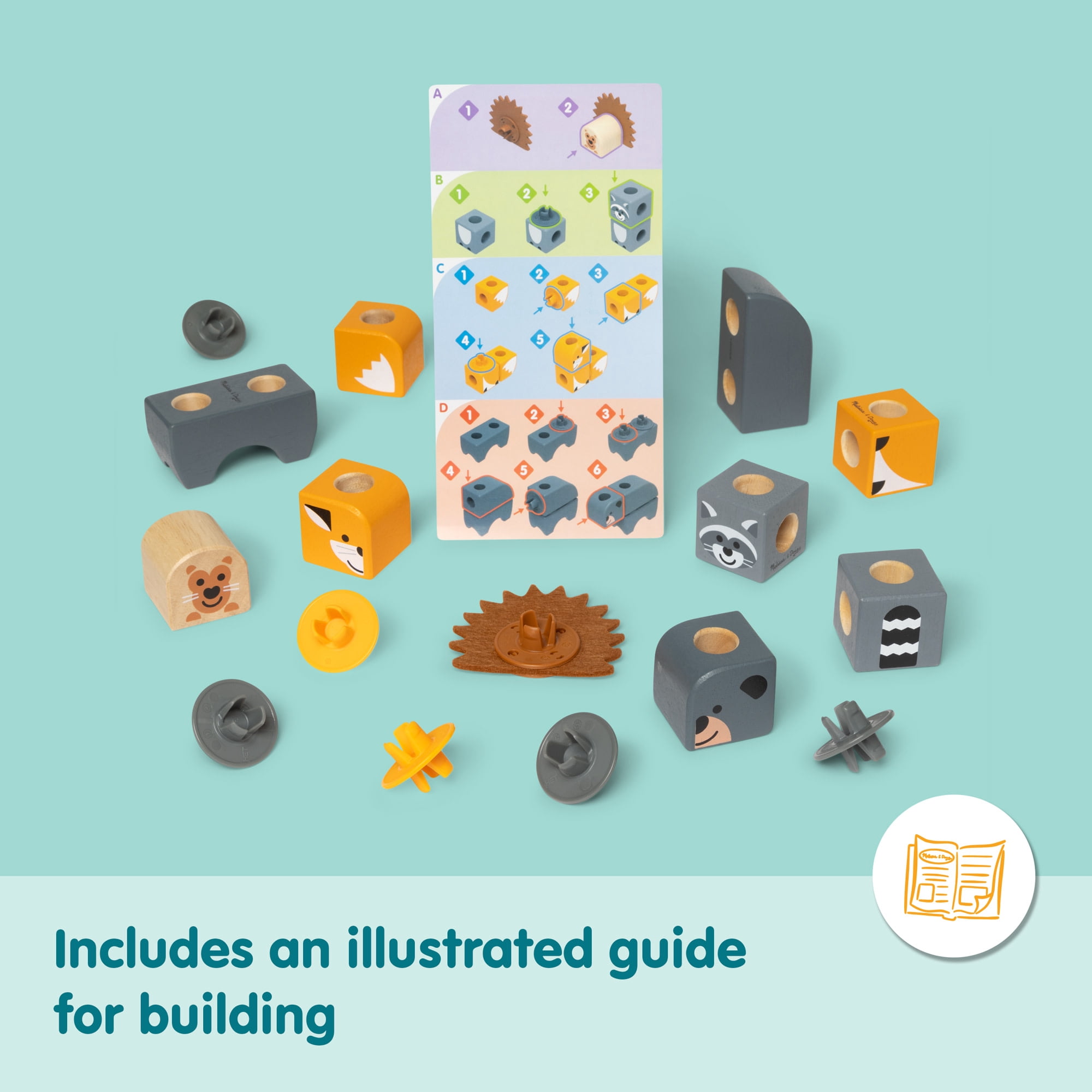 Melissa & Doug Blockables™ Woodland Friends Snap And Play, Mix and Match Connectable Wooden Building Blocks Play Set Toy for Preschool Toddler Boys and Girls (16 Pcs)