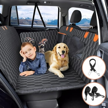 Teetheory Back Seat Extender for Dogs - Hard Bottom Dog Car Seat Cover Holds 400 lbs, Waterproof Dog Hammock for Cars, SUVs & Small Trucks, Pet Backseat Protector with Mesh Window & Large Space
