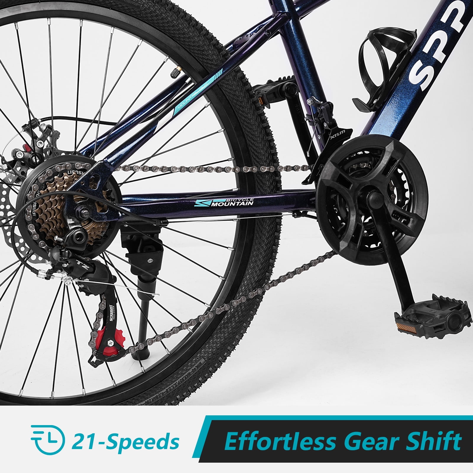 SPPTTY 21 Speed Mountain Bike,24 inch Bike for Men Women Boys Girls,Disc Brakes Dual Suspension