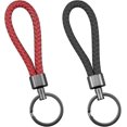 thumbnail image 1 of Pack de 2 llaveros de piel trenzada, llaveros de piel para coche, llavero unisex, para llaves de coche, moto y casa, color negro y rojo, 1 of 4