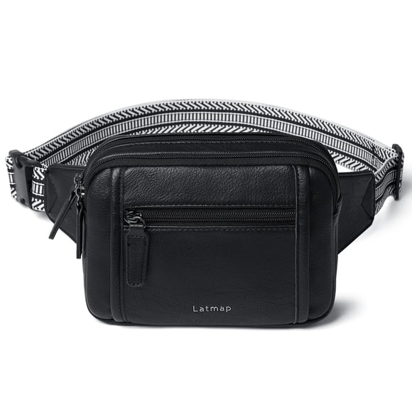 Riñonera LATMAP 3L con triple cremallera, unisex, piel sintética negra