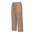 thumbnail image 4 of Dwellite Cotton Capri Pants for Women Loose Fit Straight Leg Drawstring Elastic Waist Cropped Pant Casual Trendy Summer Clothes Khaki S, 4 of 6
