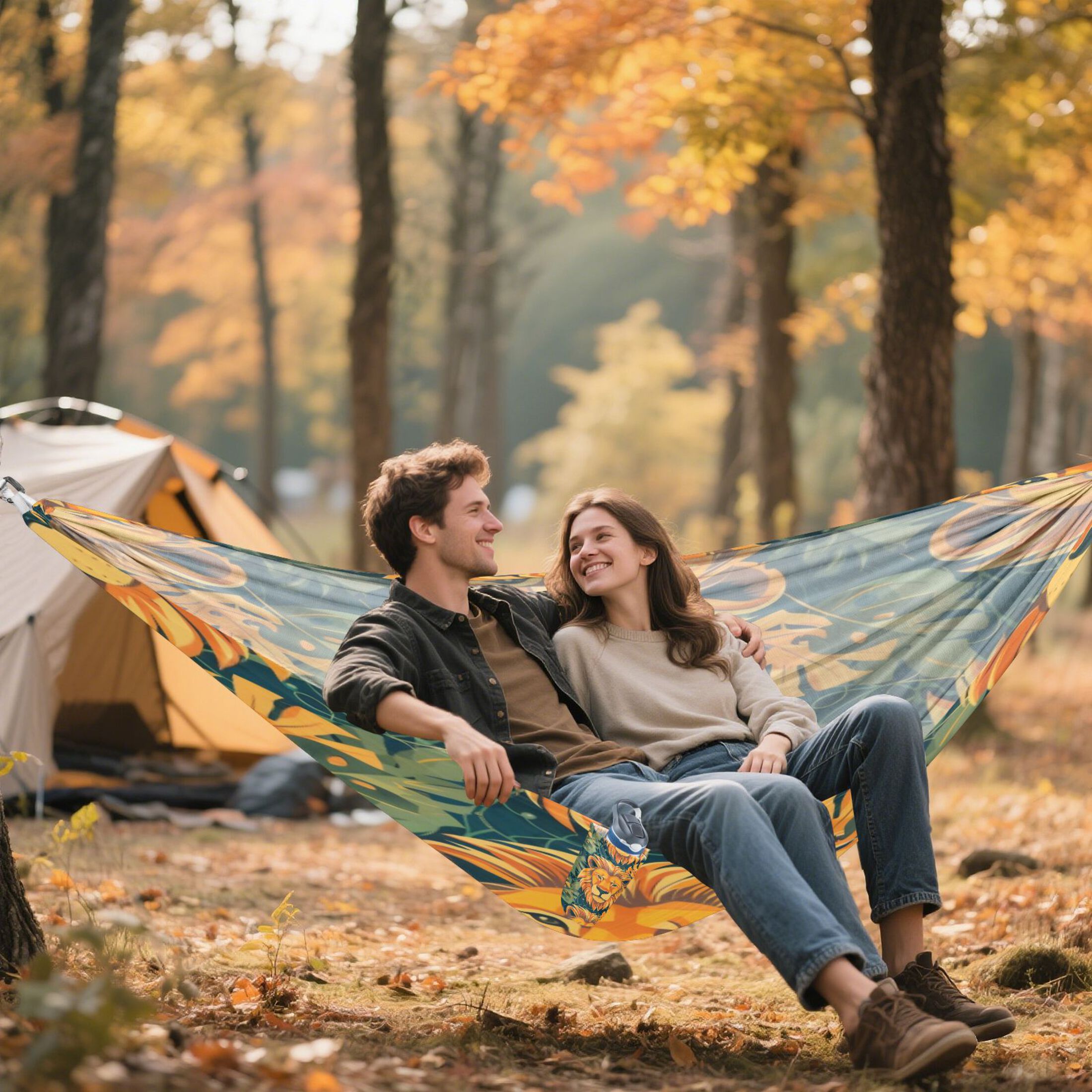 Hammock Camping Hammock Nylon Portable Hammock Travel Camping Hammock Leaves and Lion Faces