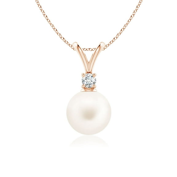ANGARA Freshwater Cultured Pearl V-Bale Pendant in 14K Rose Gold for Women | June Birthstone, Birthday, Anniversary, Jewelry Gift for Women | Pearl Necklace