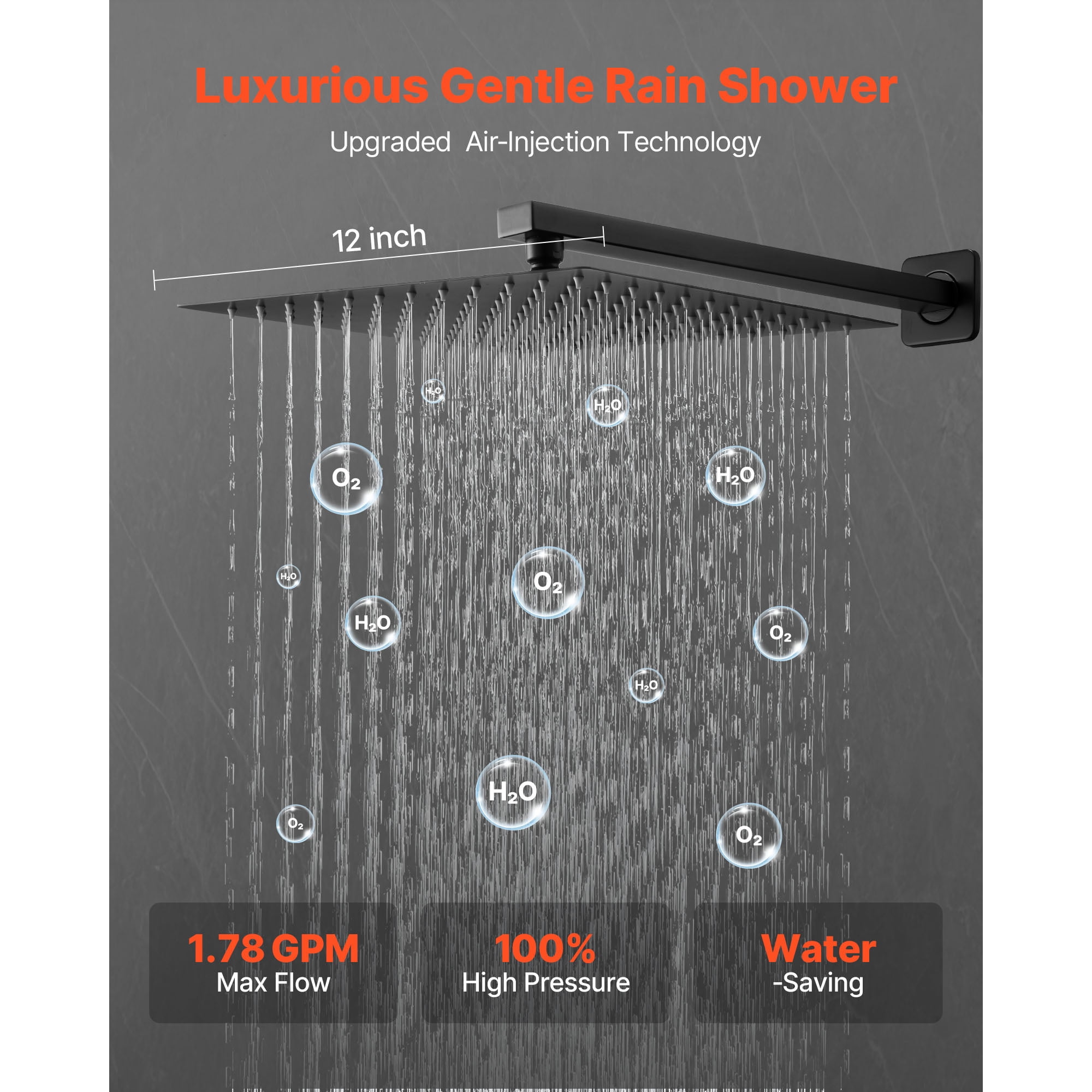 KFFKFF Wall-Mounted Shower System with 12-Inch Square Rain Shower Head and Handheld Spray, Bathroom Fixtures with Brass Valve and Trim Kit, Matte Black
