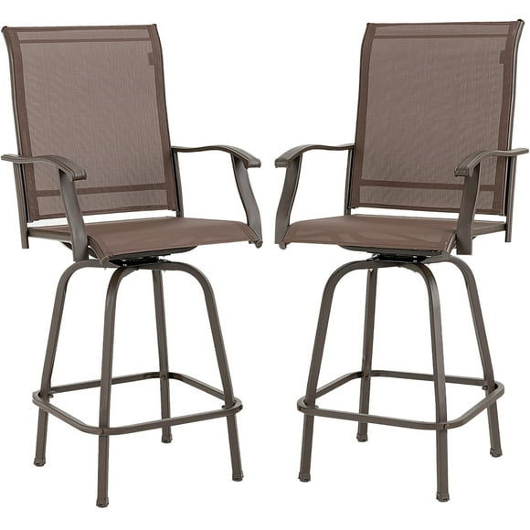 Gymax 2PCS Patio Swivel Bar Stools Chairs 360 Rotation Barstool Armrest Brown