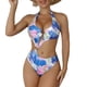 thumbnail image 1 of Traje de baño de bikini para mujer, traje de baño de una pieza con teñido anudado, corte alto, cuello halter, sin espalda, anillo en O, traje de baño azul XXL, 1 of 6
