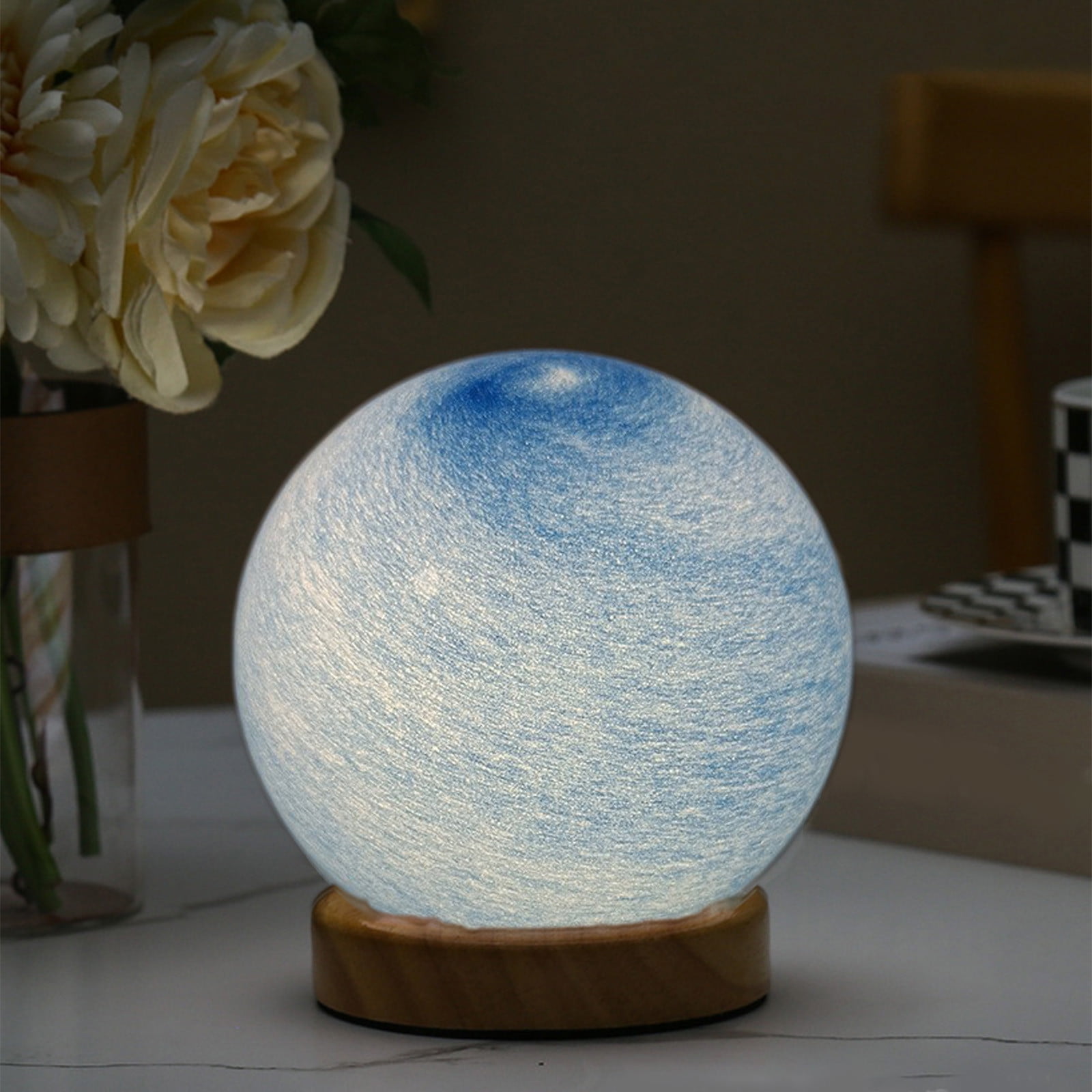 Gnmfd LED 3D Dimmable Planet Glass Ball Night Light USB Powered Mood Lamp for Bedroom, Bedside Table, Home Decoration, Romantic Night Light Gift, Lights for Room, Night Lights Plug Into Wall