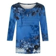 thumbnail image 6 of CYMMPU Flower Pattern Crew Neck Blouses for Women Dressy Casual Fall Fashion Shirts Tunic Tops Loose Fit Spring Tops 3/4 Sleeve Lightweight Basic T-Shirts Blue XXL, 6 of 6