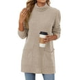 thumbnail image 3 of Long Sleeve Shirts for Women High Neck Casual Tunic Tops Khaki M, 3 of 9