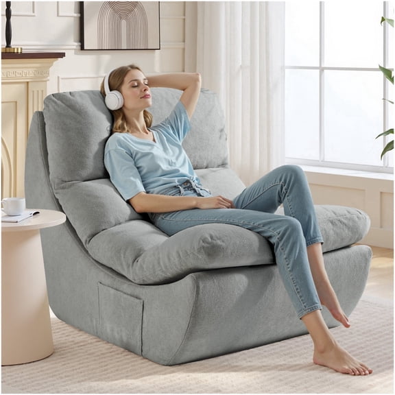 Boneless Lounge Chair,Bedroom Reading Chairs for Adults,Bean Bag Chair,Memory Foam Single Sofa,Lazy Sofa,Reclining Couch for Reading, Living Room & Bedroom Sleeper, No Assembly Required,Gray