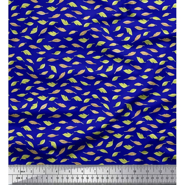 Soimoi Tissu Viscose Georgette Bleu Imprimé Feuilles au Mètre 42 Pouces de Large
